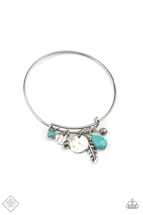 Root and RANCH - Blue Stone 3D Feather Accent Glide Along Bangle Bracelet B#5260