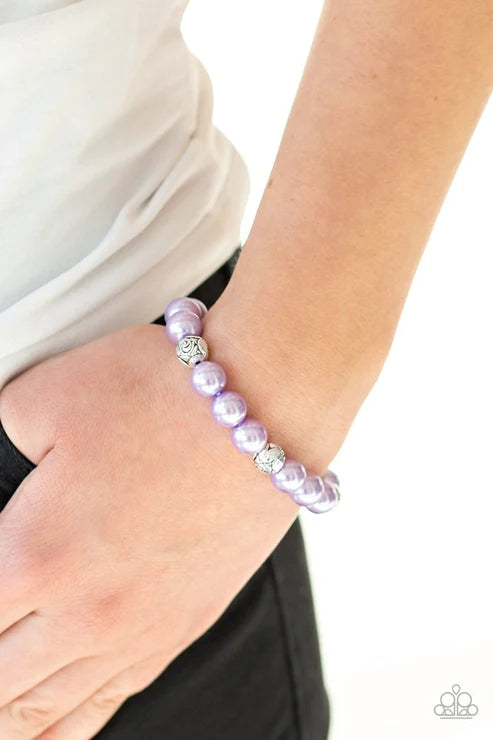 Rosy Radiance - Purple Pearl Rose Floral Encrusted Bracelet B#5539
