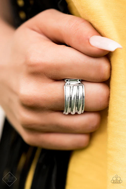 Rough Around The Edges Ring - Silver Ribbed High-Sheen Stacked Industrial Ring R#5875