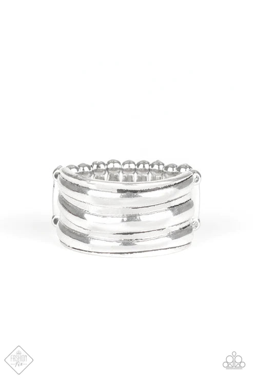 Rough Around The Edges Ring - Silver Ribbed High-Sheen Stacked Industrial Ring R#5875