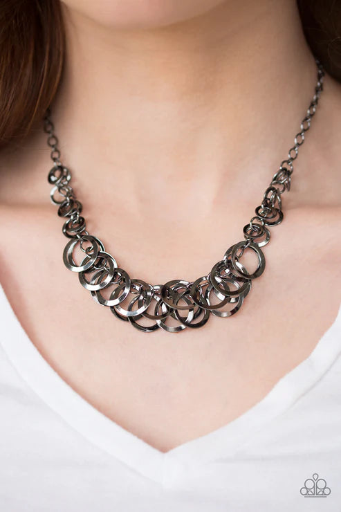 Royal Circus - Black/Gunmetal Circus Hoops Fringe Necklace N#5431