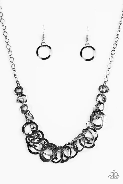 Royal Circus - Black/Gunmetal Circus Hoops Fringe Necklace N#5431