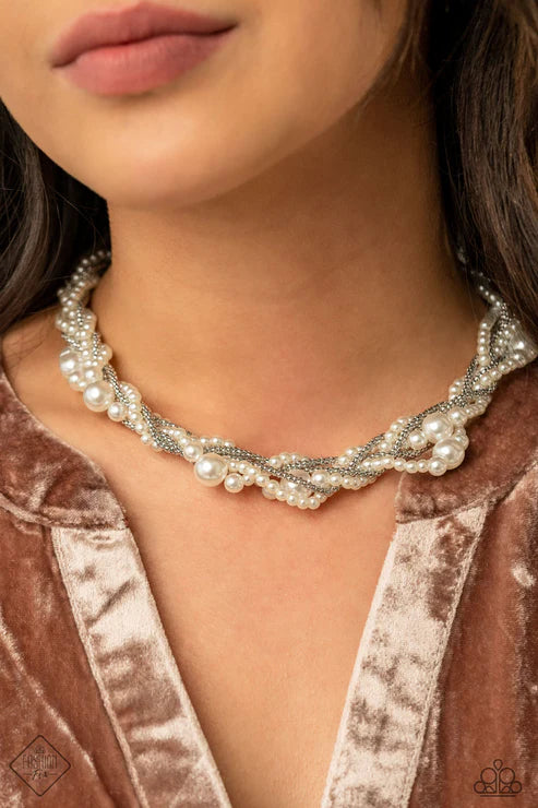 2-Piece White Pearl Twisted Cluster Tassel Set SET#6748