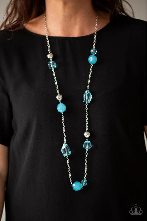 Royal Roller - Oversized Blue Opaque Crystal Necklace N#4189