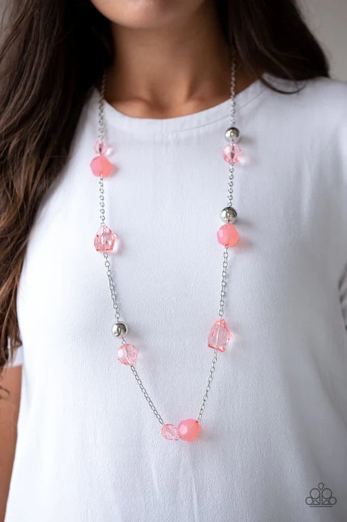 Royal Roller - Oversized Orange (Coral) Opaque Crystal Necklace N#4712