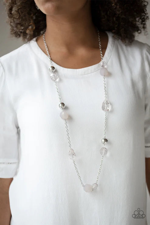 Royal Roller - Oversized Silver Opaque Crystal Necklace N#4481