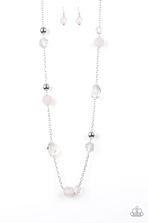 Royal Roller - Oversized Silver Opaque Crystal Necklace N#4481