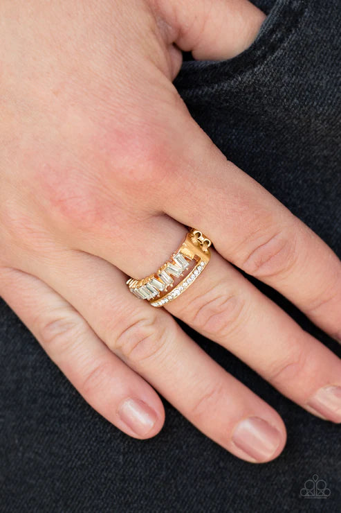 Royal Treasure Chest - Gold Regal Haphazardly Encrusted Emerald Cut Stacked Ring R#5819