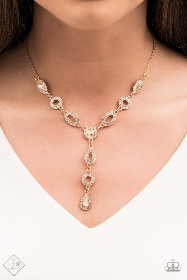 3-Piece Oversized Gold Round/Oval/Teardrop Encrusted Linked Set SET#6880