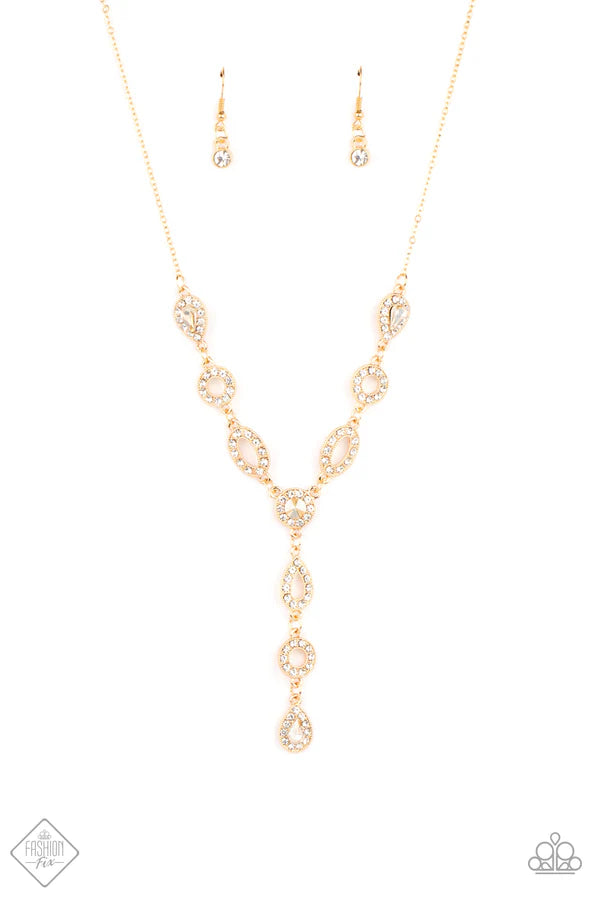 3-Piece Oversized Gold Round/Oval/Teardrop Encrusted Linked Set SET#6880