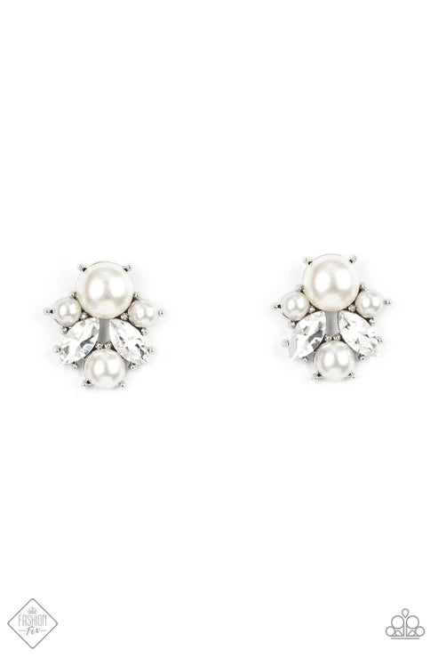 3-Piece Royal White Pearl Encrusted Marquise Cut Fan Cluster Set SET#6692