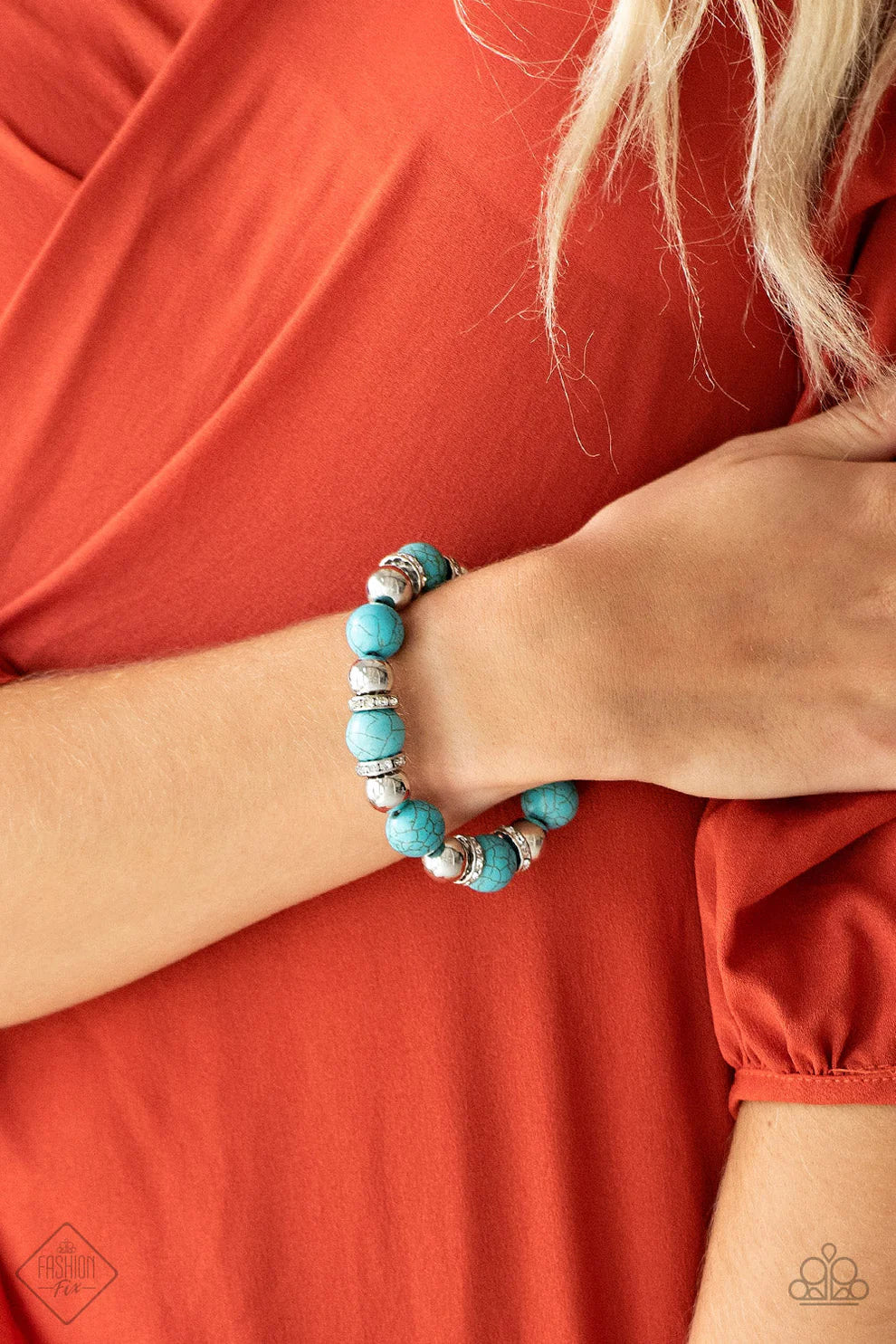 Ruling Class Radiance - Blue Strand Stones White Encrusted Rings Refined Bracelet B#7409