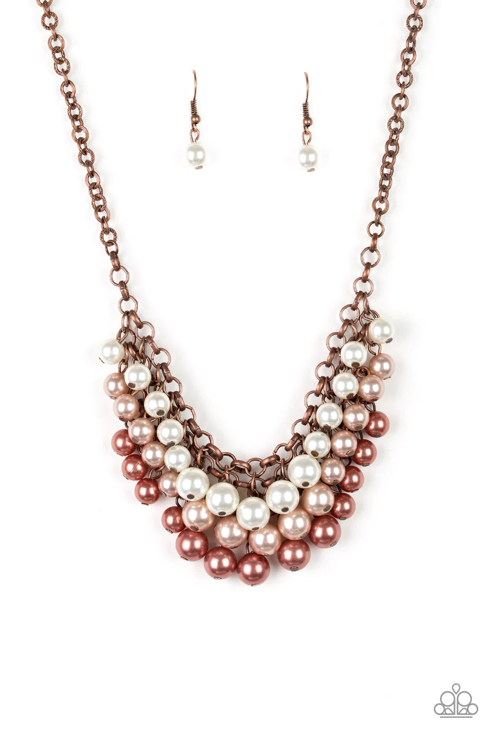 Run For The HEELS! - Copper Multi (White/Brown/Copper) Pearl Cascade Cluster Fringe Necklace N#4038
