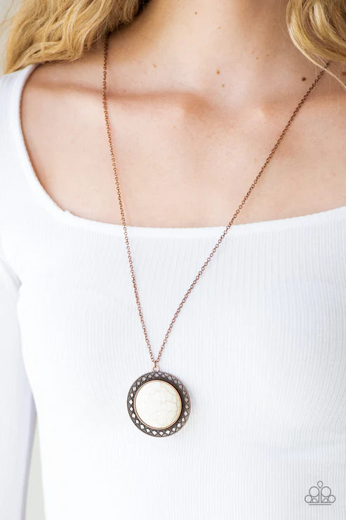 Run Out Of RODEO - Oversized Copper/White Radiating Sunburst Stone Necklace N#3730