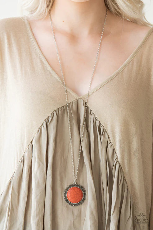 Run Out Of RODEO - Oversized Orange Radiating Sunburst Stone Necklace N#5787