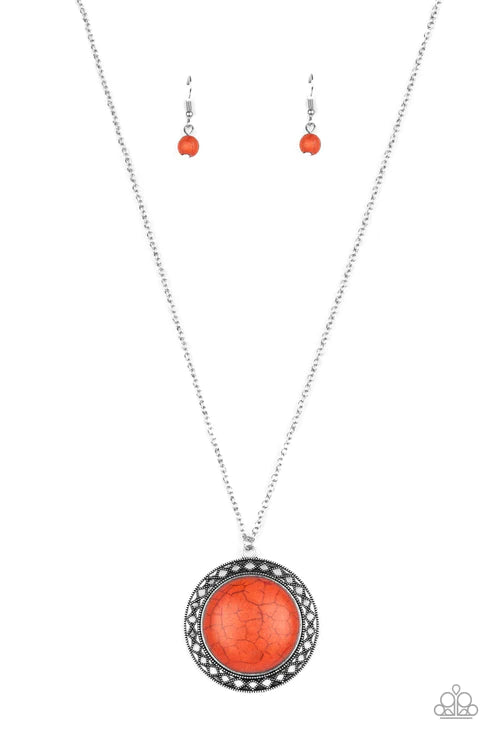 Run Out Of RODEO - Oversized Orange Radiating Sunburst Stone Necklace N#5787