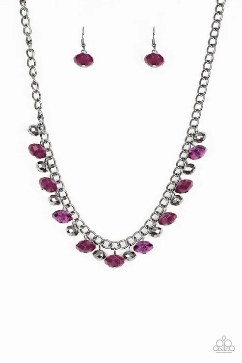 Runway Rebel - Purple/Gunmetal Cloudy/Glassy Faceted Crystal Fringe Necklace N#4547
