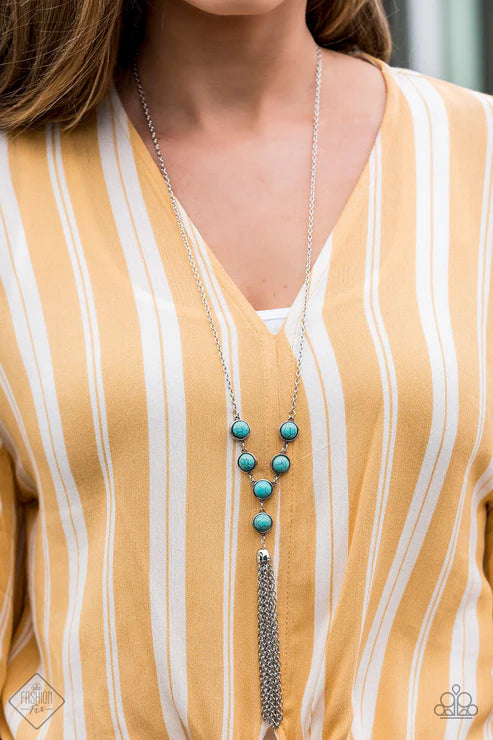 Rural Heiress - Blue Stone Linked Tassel Necklace N#6893
