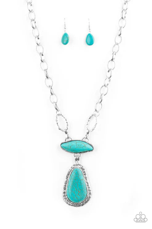 Rural Rapture - Oversized Blue Imperfect Asymmetrical Hammered Stone Link Necklace N#4180