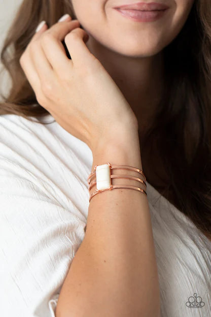 Rural Recreation - Copper/White Stone Rectangle Cuff Bracelet B#5363