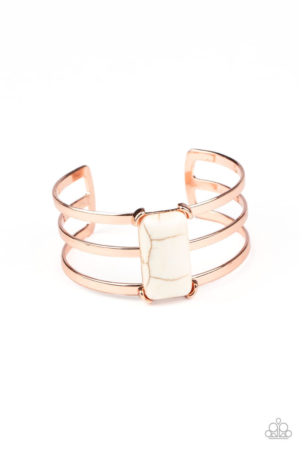 Rural Recreation - Copper/White Stone Rectangle Cuff Bracelet B#5363