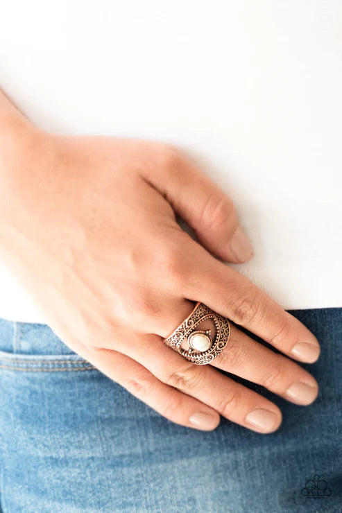 Rural Relic - Copper/White Embossed Filigree Stone Ring R#5348