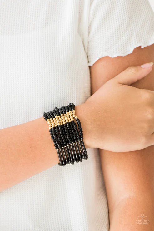 Rural Retreat - Oversized Gold/Black Metallic Shimmer Seed Bead Bracelet B#4627