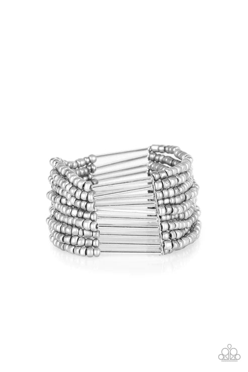 Rural Retreat - Oversized Silver Metallic Shimmer Seed Bead Bracelet B#4626