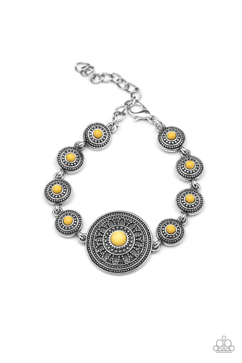 Rustic Renegade - Yellow Rustic Dotted/Studded Floral Stone Link Bracelet B#6174