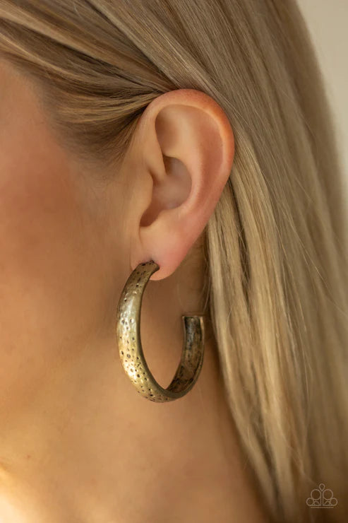 Rustic Revolution - Brass Hammered Curled Hoop Earrings E#3890