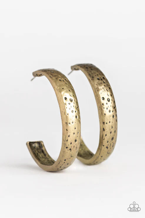Rustic Revolution - Brass Hammered Curled Hoop Earrings E#3890