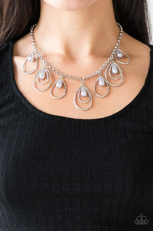 Rustic Ritz - Silver Pearl Teardrop Fringe Necklace N#3517