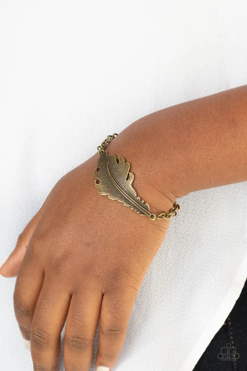 Rustic Roost - Oversized Brass Antiqued Etched/Embossed 3D Rustic Feather Bracelet B#4663