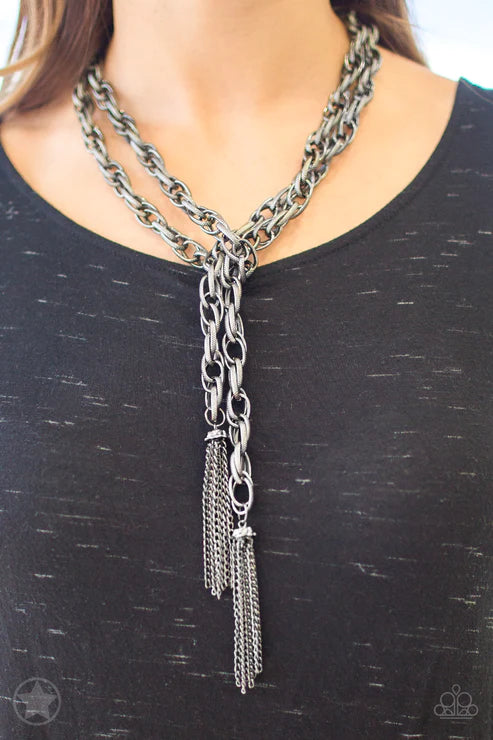 SCARFed for Attention - Oversized Gunmetal Spiral Tassel Scarf Necklace N#3140