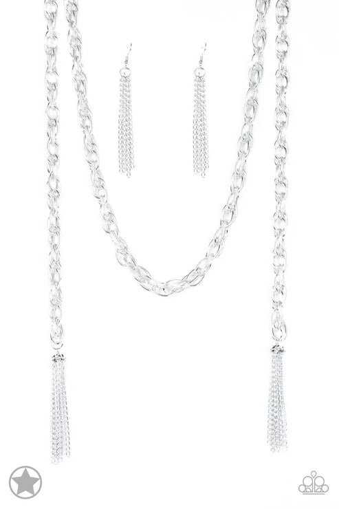 SCARFed for Attention - Oversized Silver Spiral Tassel Scarf Necklace N#4004