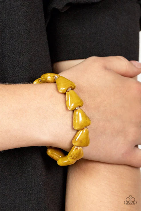 SHARK Out of Water - Yellow (Mustard) Distressed Ceramic Shark Teeth Bracelet B#106