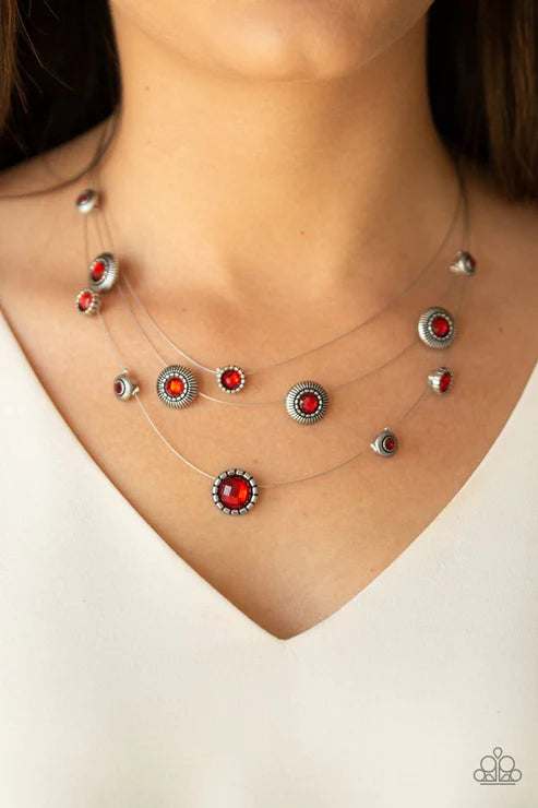 SHEER Thing! - Red Ornate Dotted Encrusted Necklace N#6099