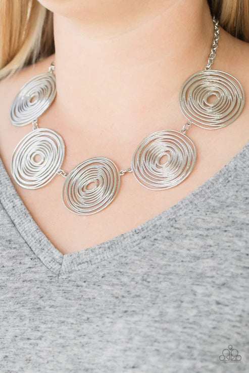SOL-Mates - Oversized Silver High-Sheen Swirling Links Necklace N#6380