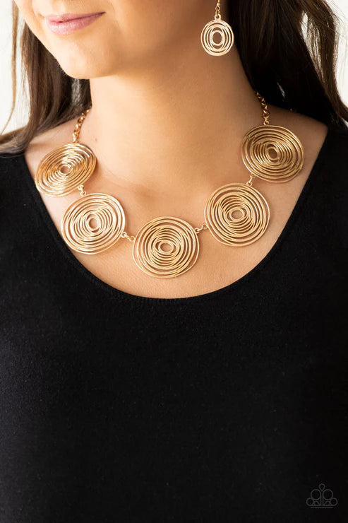 SOL-Mates - Oversized Gold High-Sheen Swirling Links Necklace N#7334