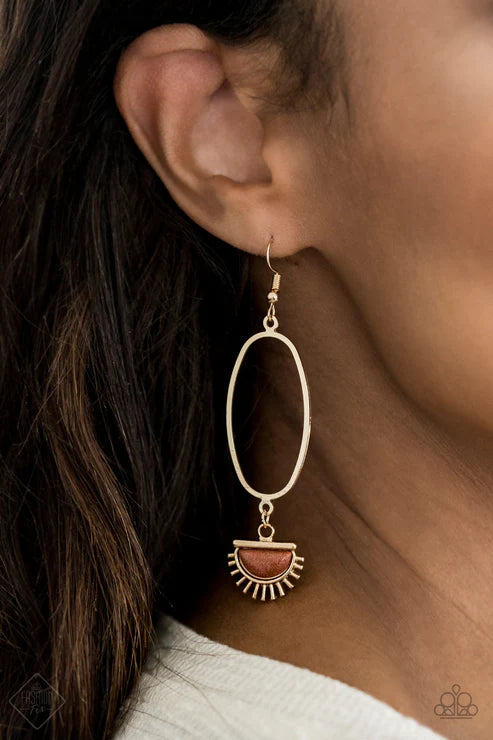 3-Piece Oversized Gold/Brown Elongated Oval Hoop 3D Sunburst Half-Moon Sparkle Teardrop Set SET#6635