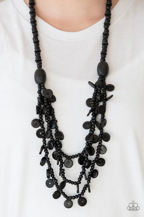 Safari Samba - Oversized Black Distressed Wood Discs Accent Necklace N#7014