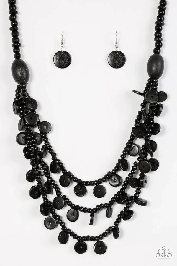 Safari Samba - Oversized Black Distressed Wood Discs Accent Necklace N#7014