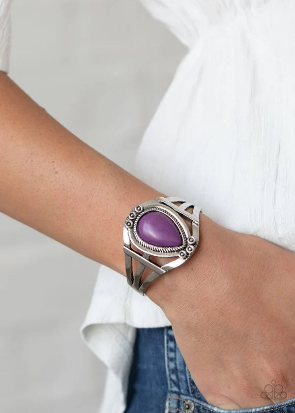 Sage Brush Beauty - Purple Southwest Studded Stone Rope Teardrop Cuff Bracelet B#6782