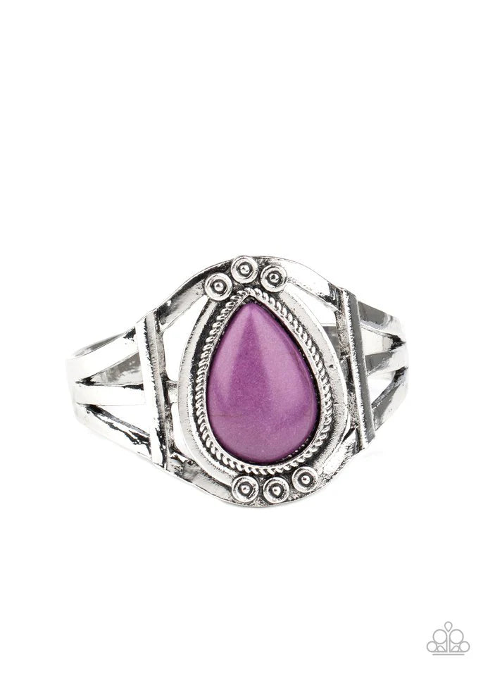 Sage Brush Beauty - Purple Southwest Studded Stone Rope Teardrop Cuff Bracelet B#6782
