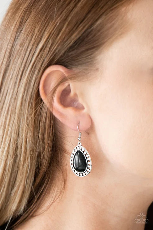 Sahara Serenity - Black Matte Textured Tribal Teardrop Earrings E#6175