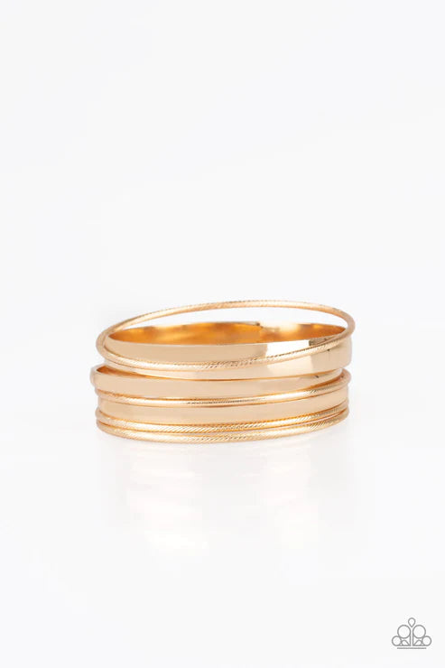 Sahara Shimmer - Gold Smooth/Serrated Textured Bangles Bracelet Stack B#3833