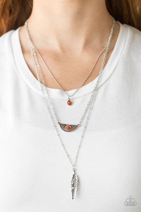 Sahara Sparrow - Robust Orange Mismatched Free-Spirited3D Feather Indigenous Accent Necklace N#6318