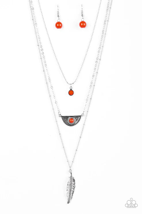 Sahara Sparrow - Robust Orange Mismatched Free-Spirited3D Feather Indigenous Accent Necklace N#6318