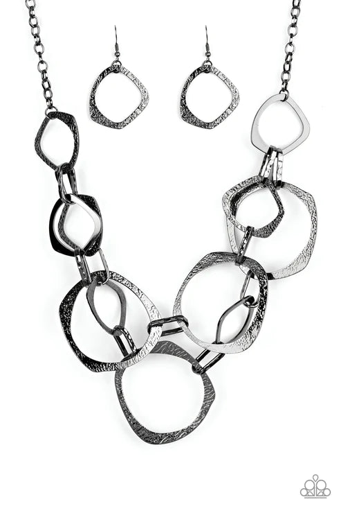 Salvage Yard - Oversized Black Asymmetrical Gritty Ring Necklace N#2780