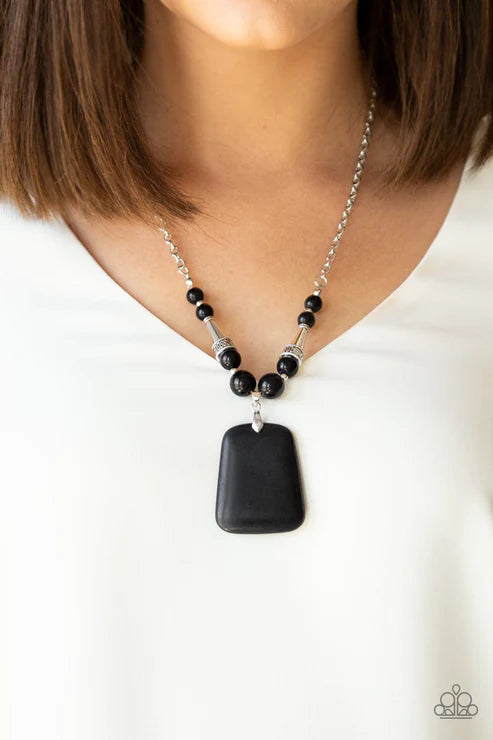 Sandstone Oasis - Oversized Matte Black Accent Stone Necklace N#4368